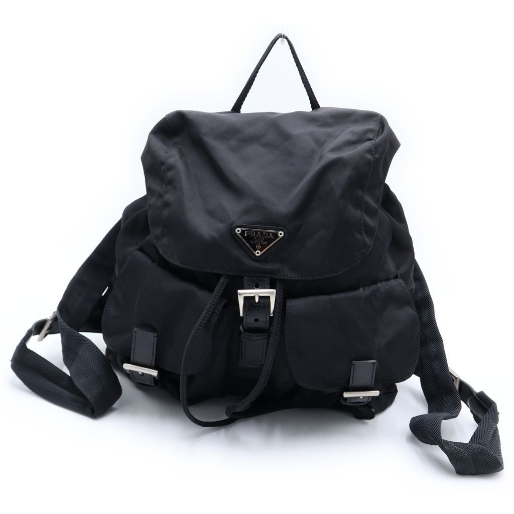 Prada Triangular Plate Tessuto Backpack Black Nylon