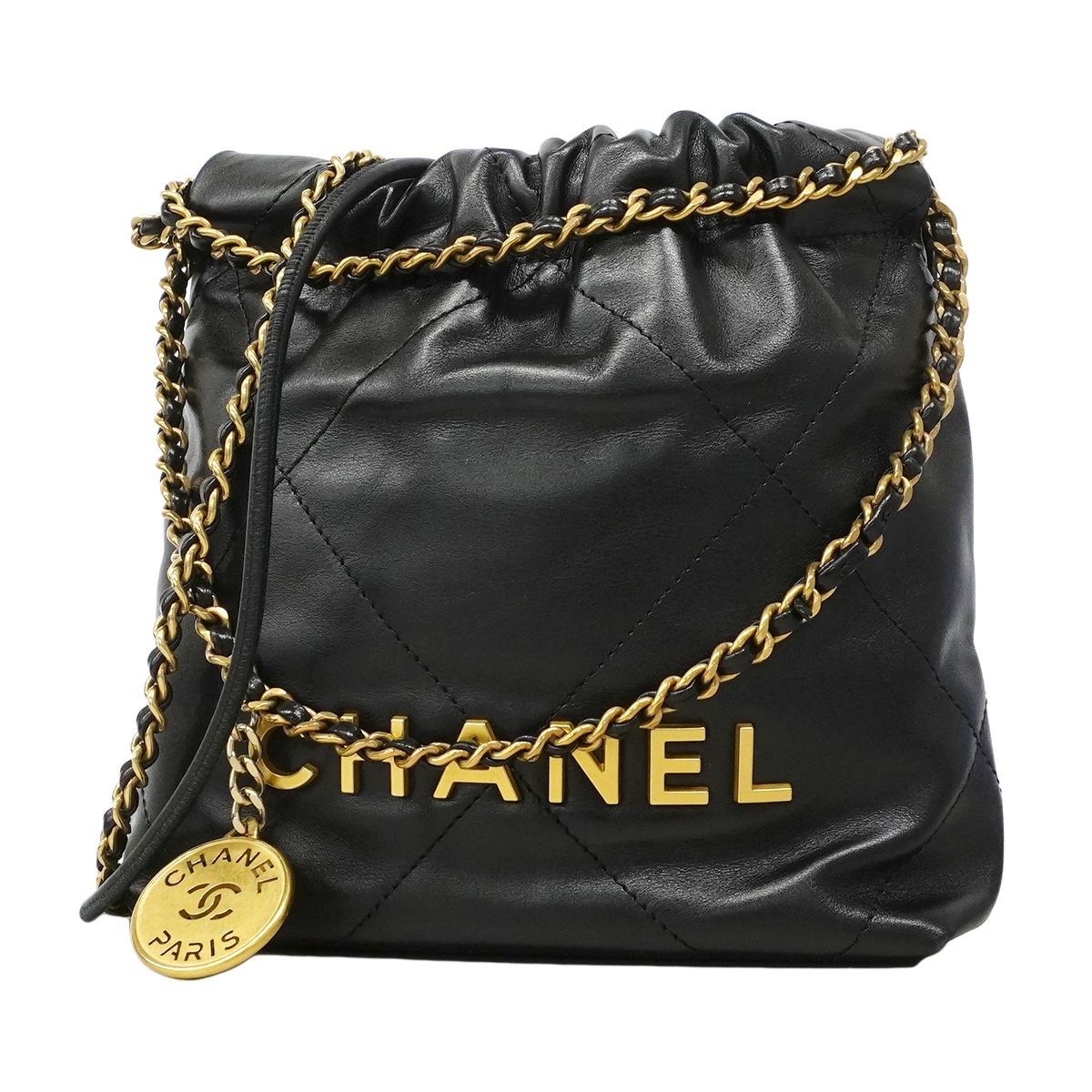 Chanel Handbag 22 Mini Calf Black Gold 2-Way