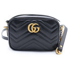 Gucci GG Marmont Quilted Gold Camera Bag Leather Black