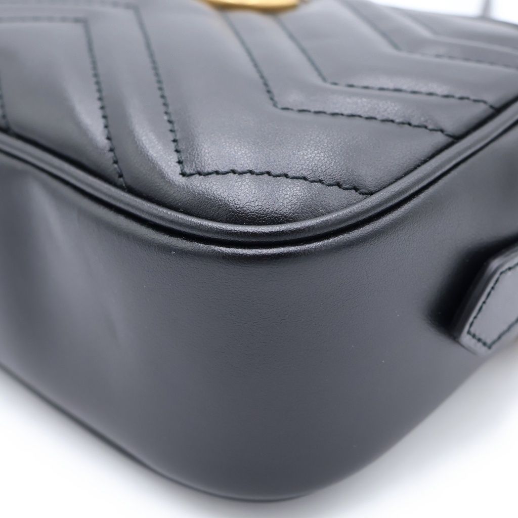 Gucci GG Marmont Quilted Gold Camera Bag Leather Black — view 5