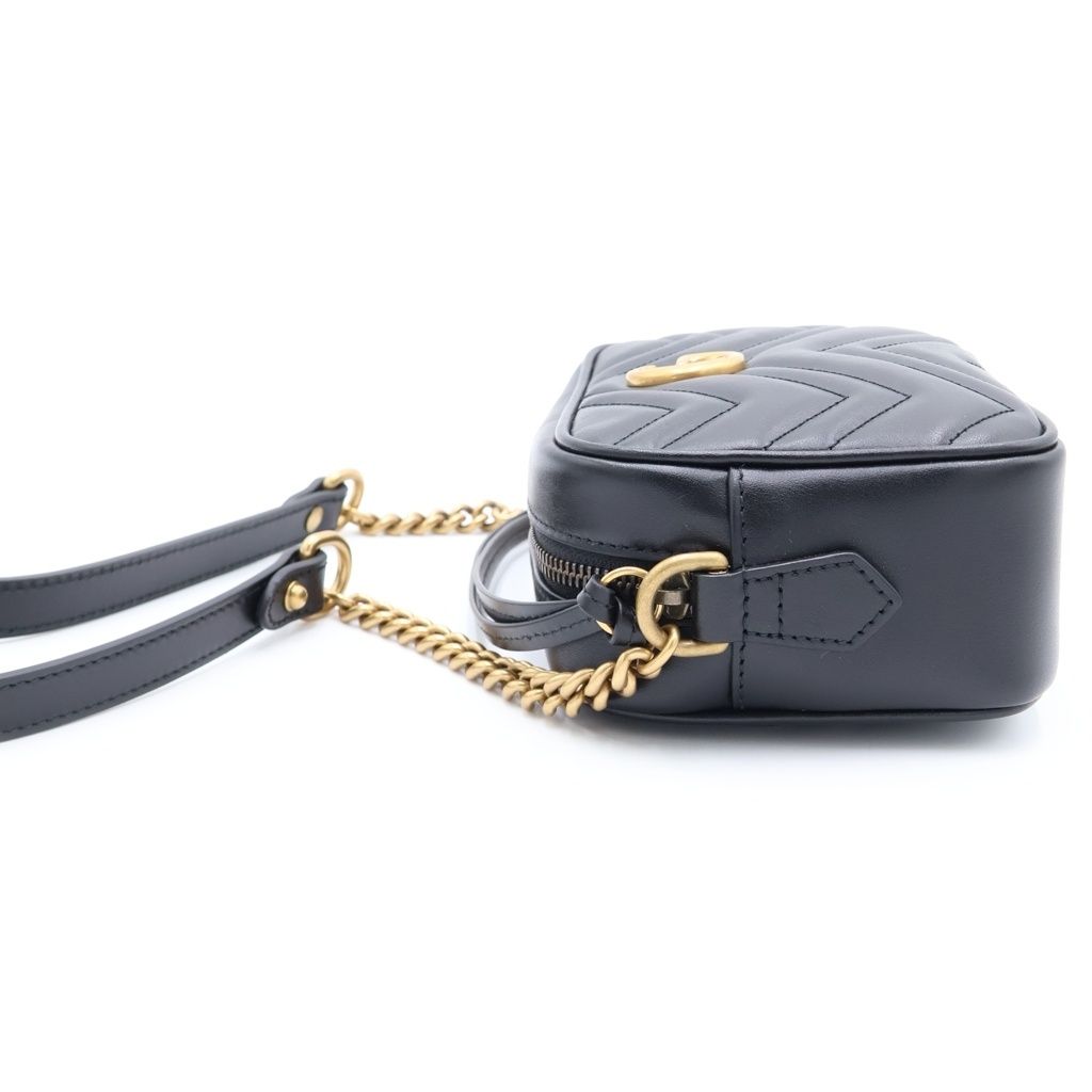Gucci GG Marmont Quilted Gold Camera Bag Leather Black — view 3