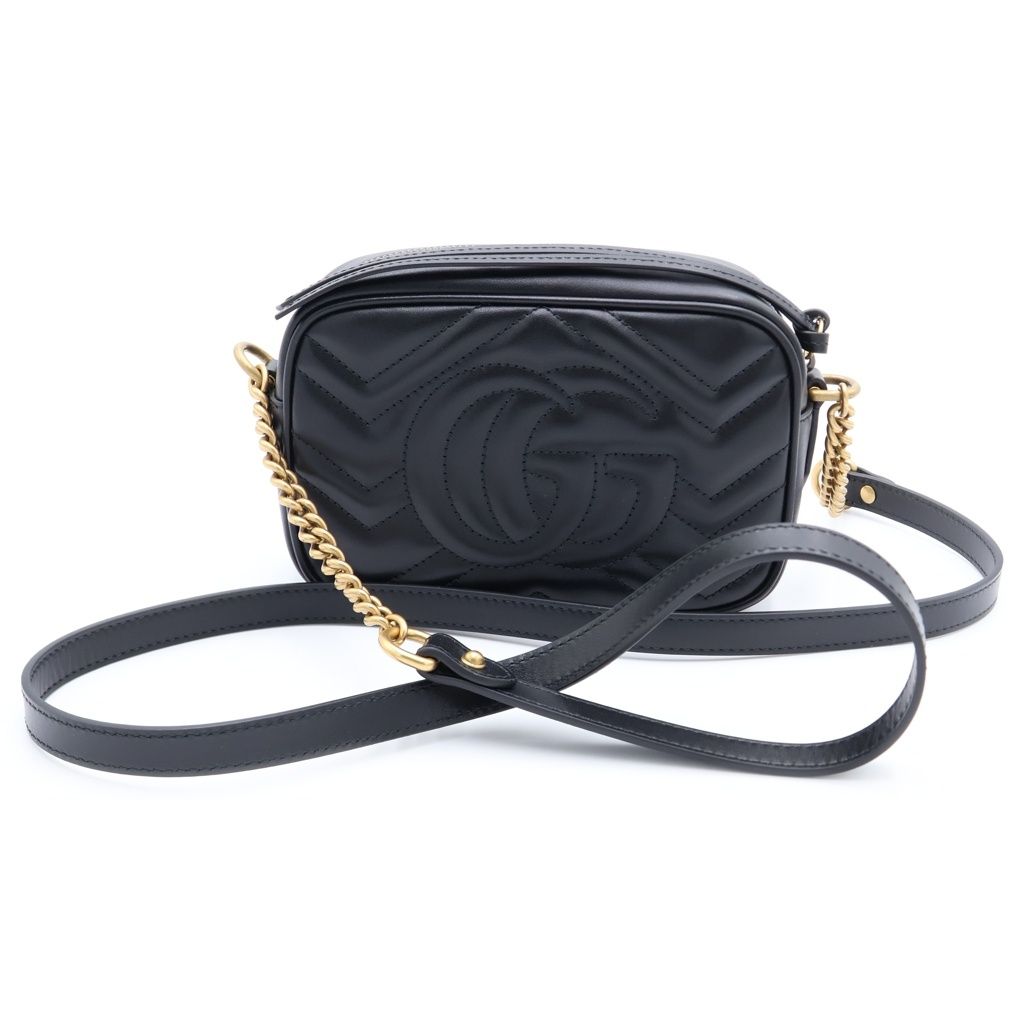 Gucci GG Marmont Quilted Gold Camera Bag Leather Black — view 2
