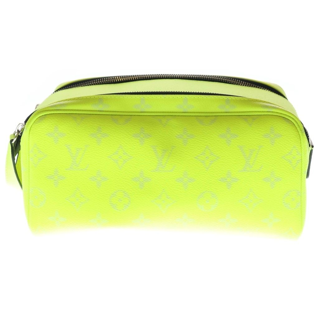 Louis Vuitton Monogram Taigarama Dopp Kit Hand Second Bag Leather Neon Yellow