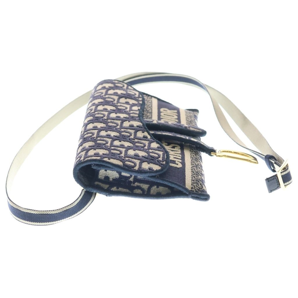 Dior Oblique Embroidered Saddle Shoulder Bag Slim Pouch Canvas Navy — view 3