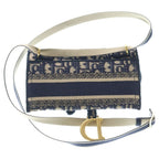 Dior Oblique Embroidered Saddle Shoulder Bag Slim Pouch Canvas Navy — view 2