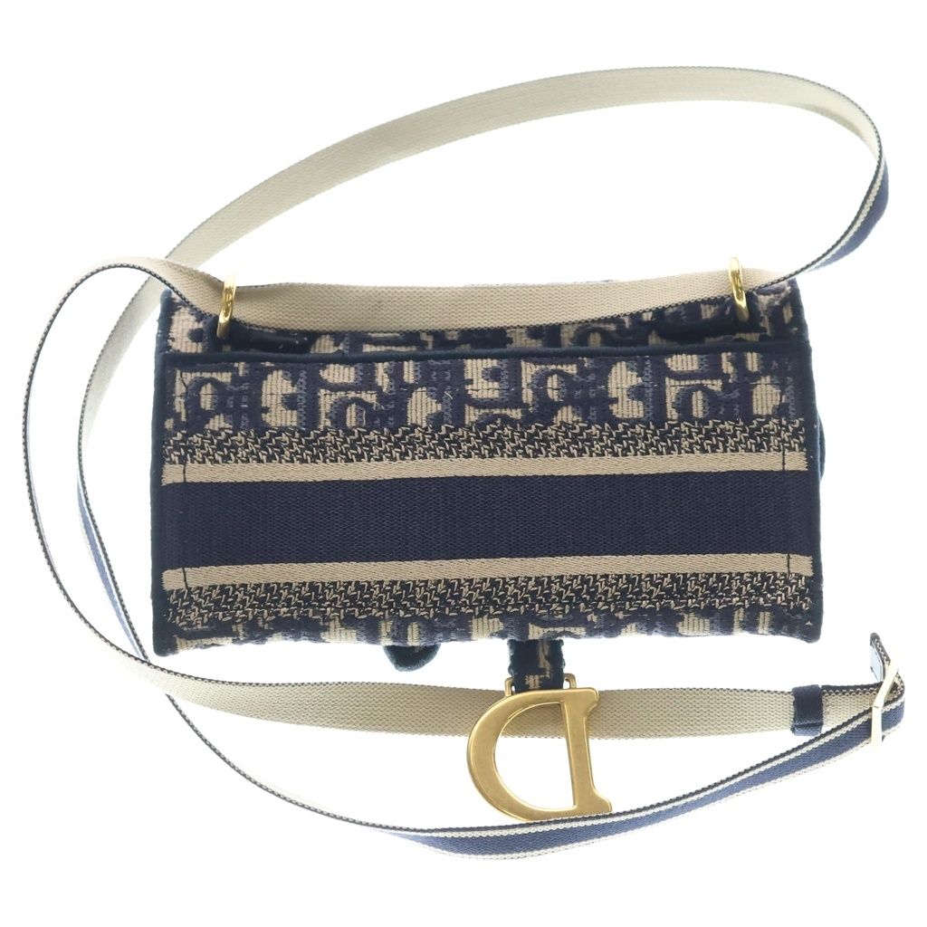 Dior Oblique Embroidered Saddle Shoulder Bag Slim Pouch Canvas Navy — view 2
