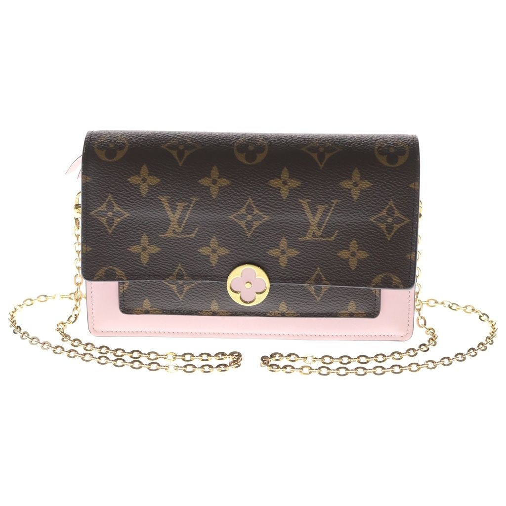 Louis Vuitton Monogram Portefeuille Floral Chain Shoulder Bag Leather Rose