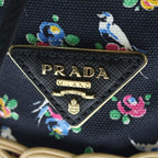 Prada 2-Way Basket Shoulder Bag Black Beige Flower Print Wicca Canvas Gold — view 5