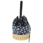 Prada 2-Way Basket Shoulder Bag Black Beige Flower Print Wicca Canvas Gold — view 3
