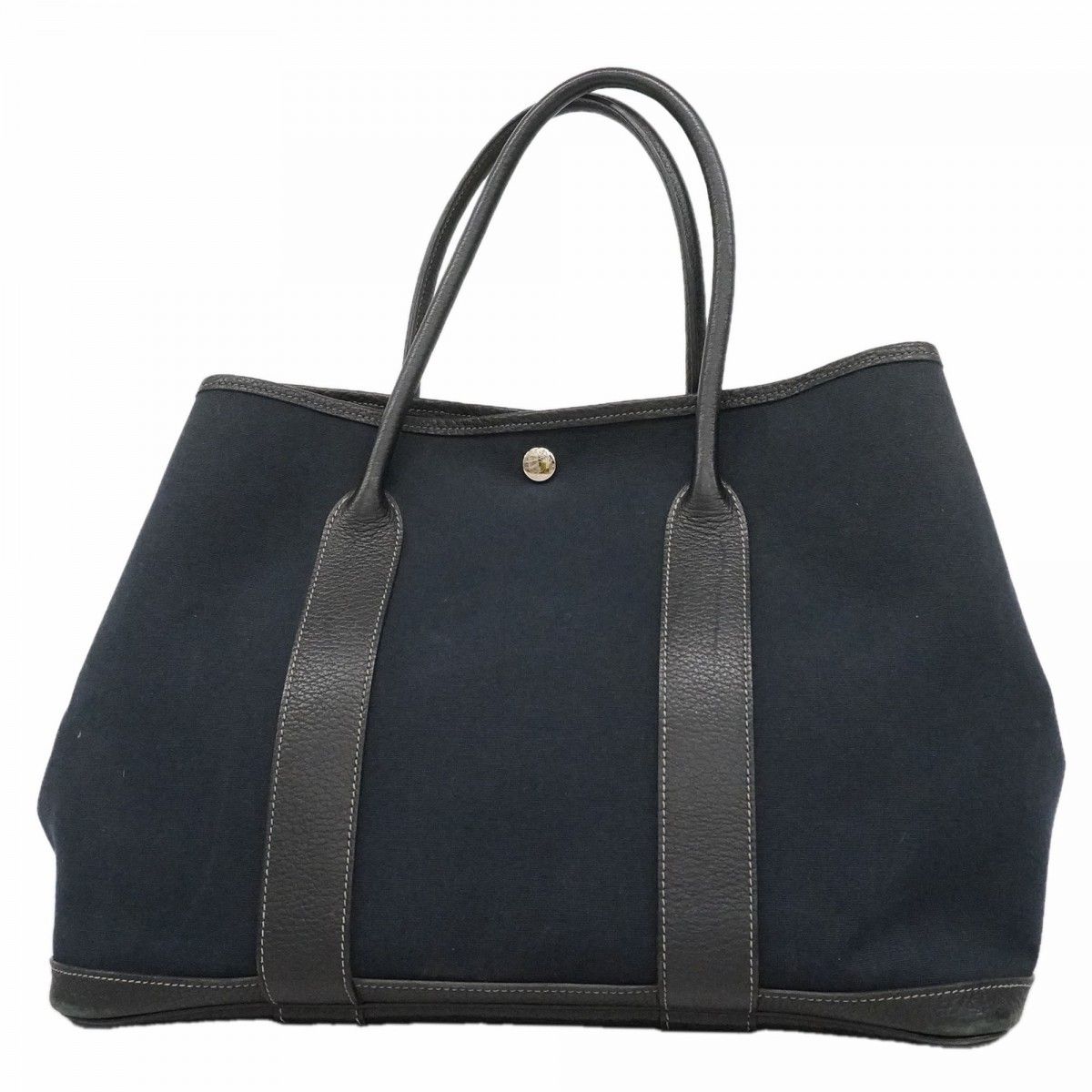 Hermes Tote Garden Party PM Toile Officier Black Silver
