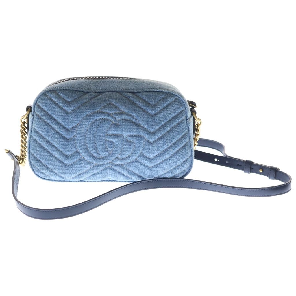 Gucci GG Marmont Chain Mini Shoulder Bag Indigo Blue Denim Gold — view 2