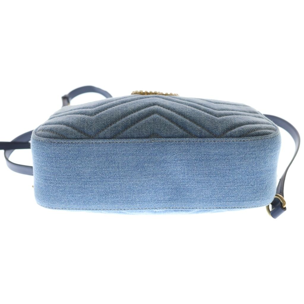 Gucci GG Marmont Chain Mini Shoulder Bag Indigo Blue Denim Gold — view 4