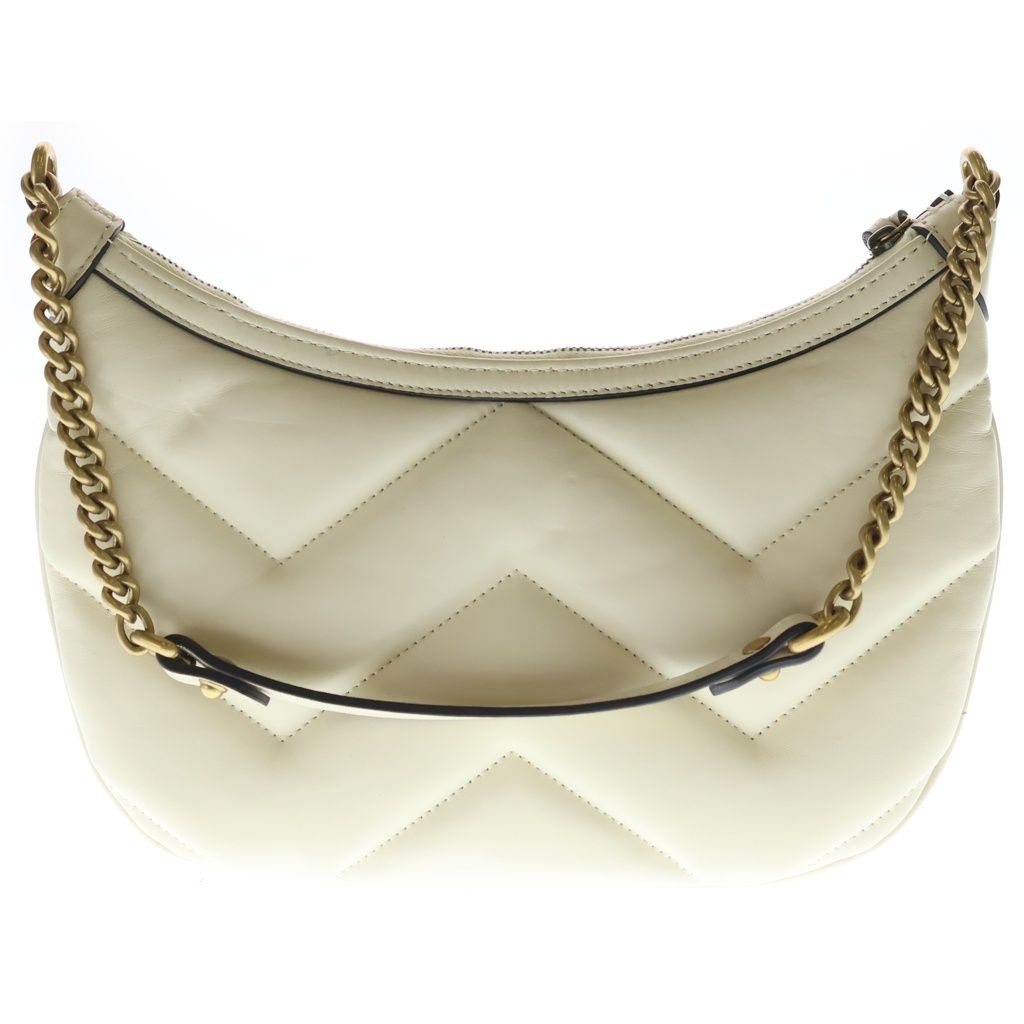 Gucci GG Marmont Small Shoulder Bag White Leather Gold — view 2