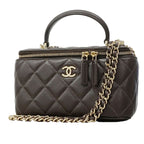 Chanel Vanity Bag Quilted Lambskin Brown Champagne Gold 2-Way