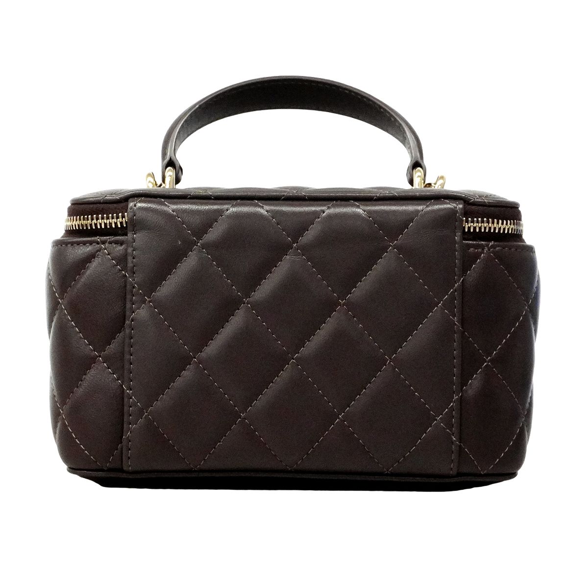 Chanel Vanity Bag Quilted Lambskin Brown Champagne Gold 2-Way — view 9