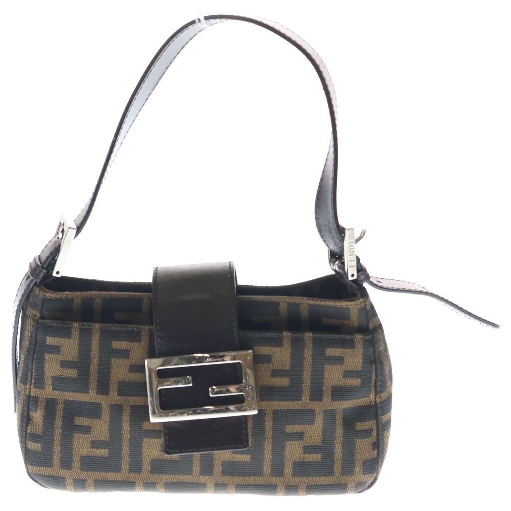 Fendi Zucca Mamma Bucket One Mini Shoulder Bag Brown Leather Silver