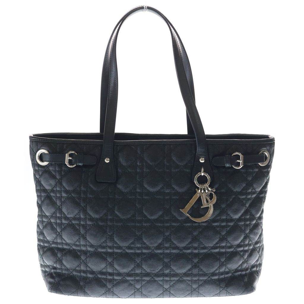 Dior Panarea Cannage Tote Black Leather Silver