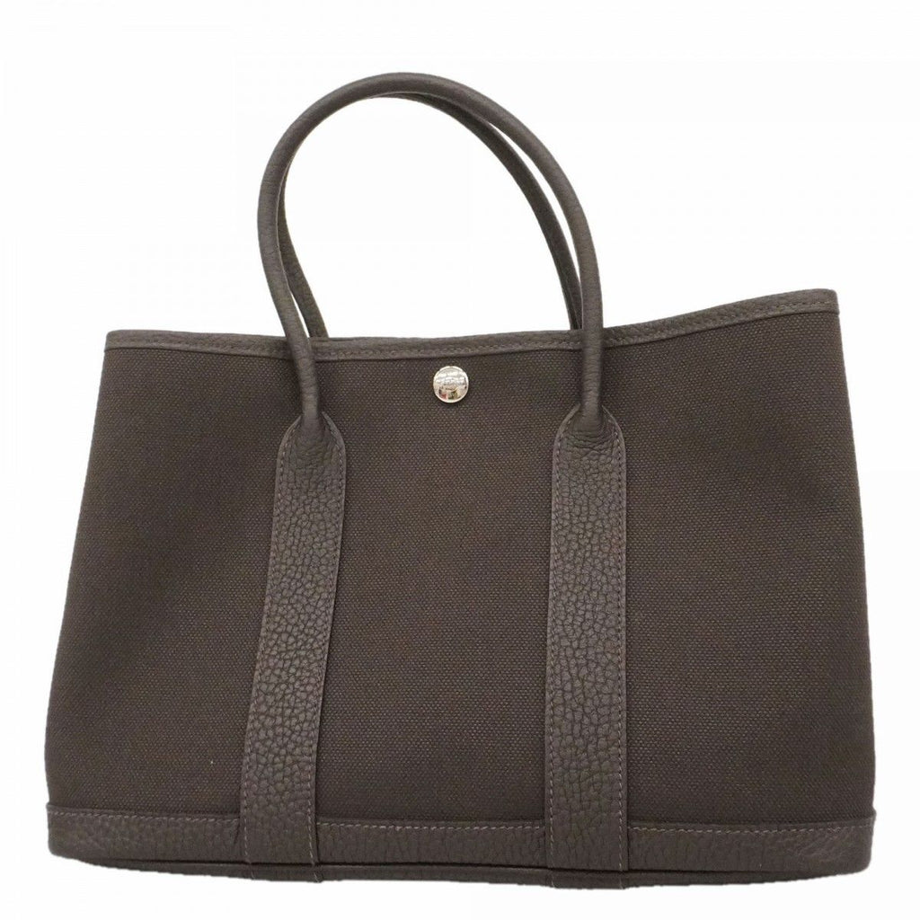 Hermes Handbag Garden Party TPM Toile Military Ebene Silver