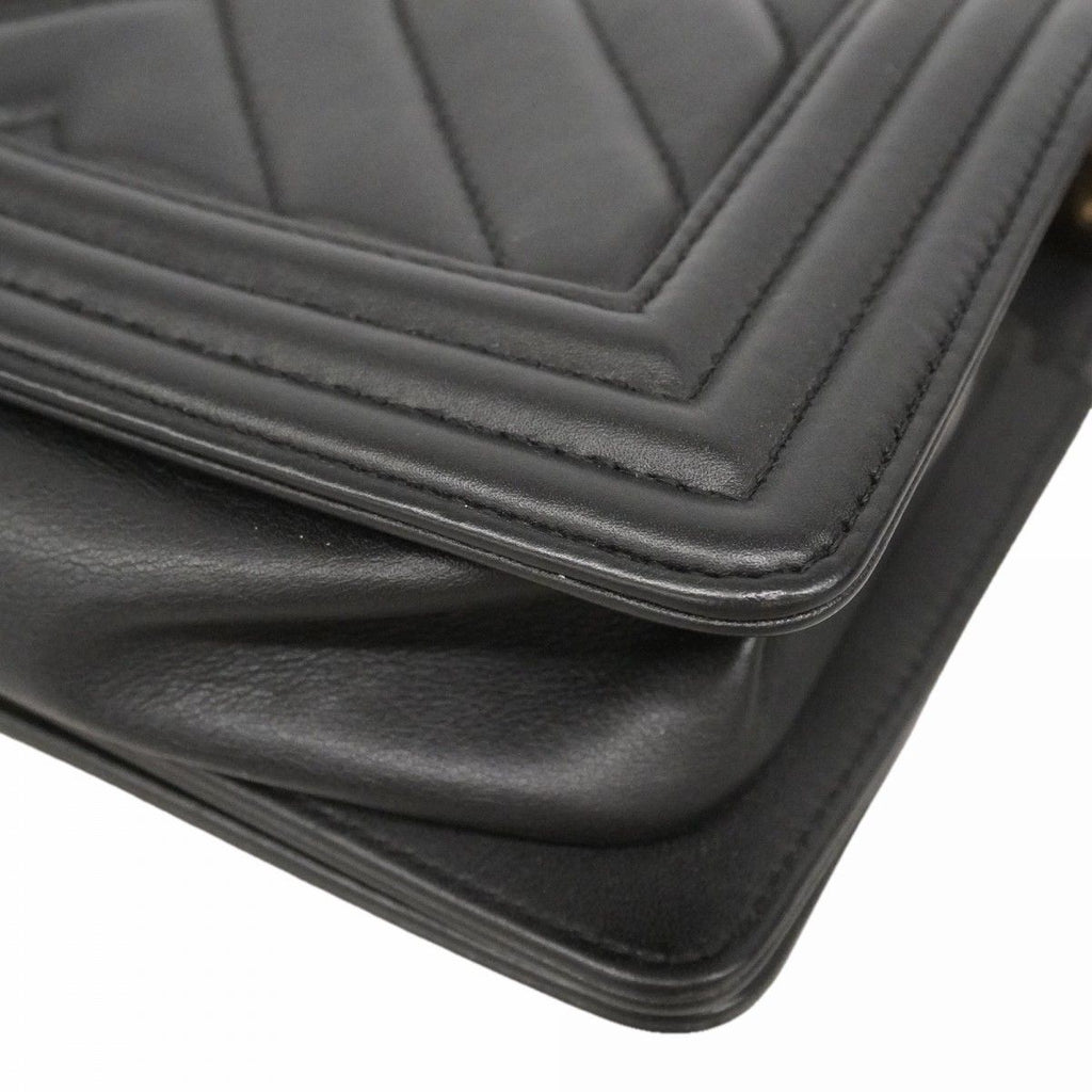 Chanel Shoulder Bag Boy Stitch Lambskin Black Champagne Gold — view 7