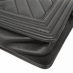 Chanel Shoulder Bag Boy Stitch Lambskin Black Champagne Gold — view 7