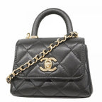 Chanel Handbag Micro Coco Handle Caviar Leather Black Champagne Gold 2-Way