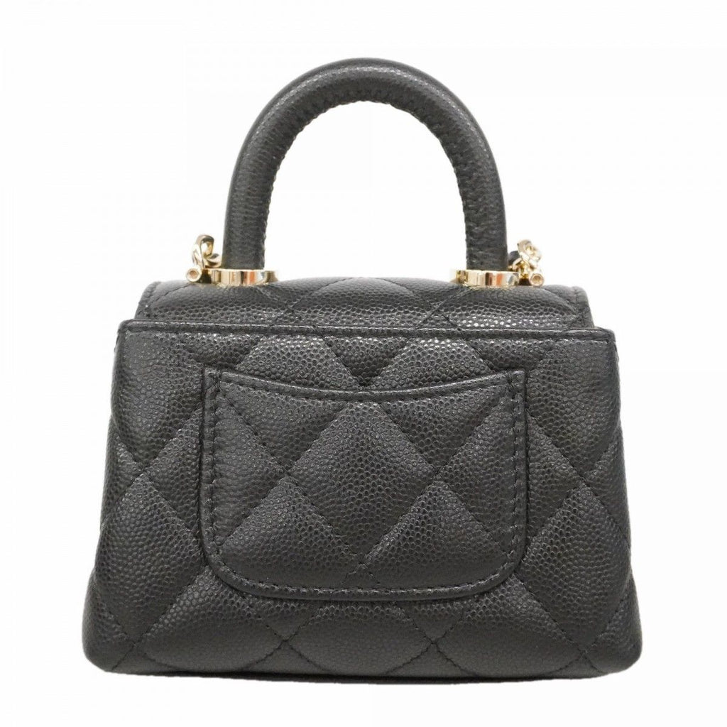 Chanel Handbag Micro Coco Handle Caviar Leather Black Champagne Gold 2-Way — view 6