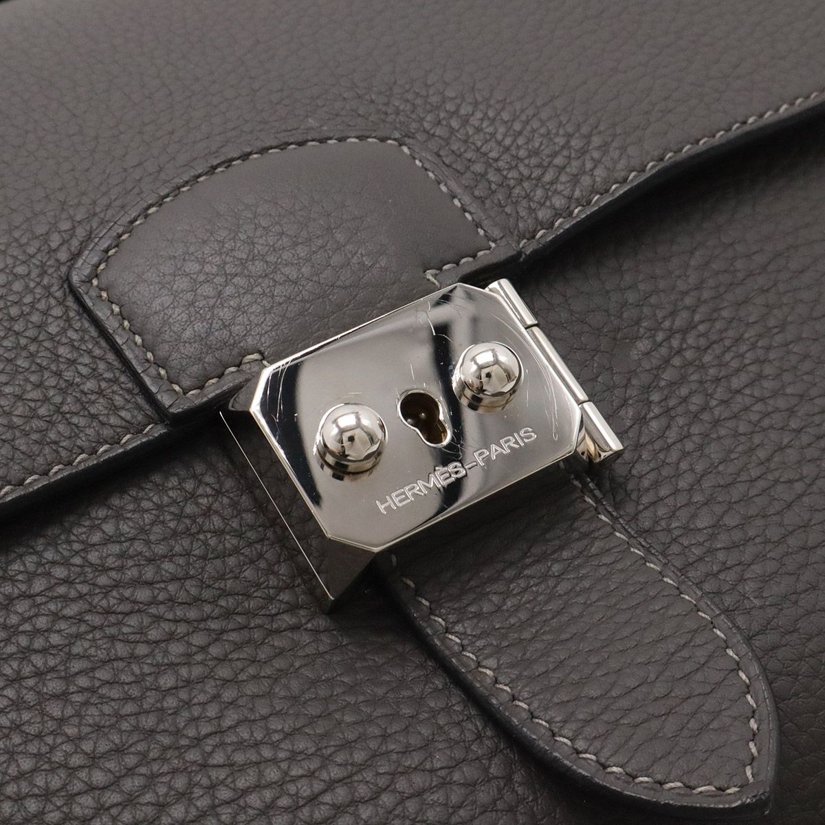 Hermes Sac a Depeches 27 Business Briefcase Second Togo Leather Graphite Gray — view 4