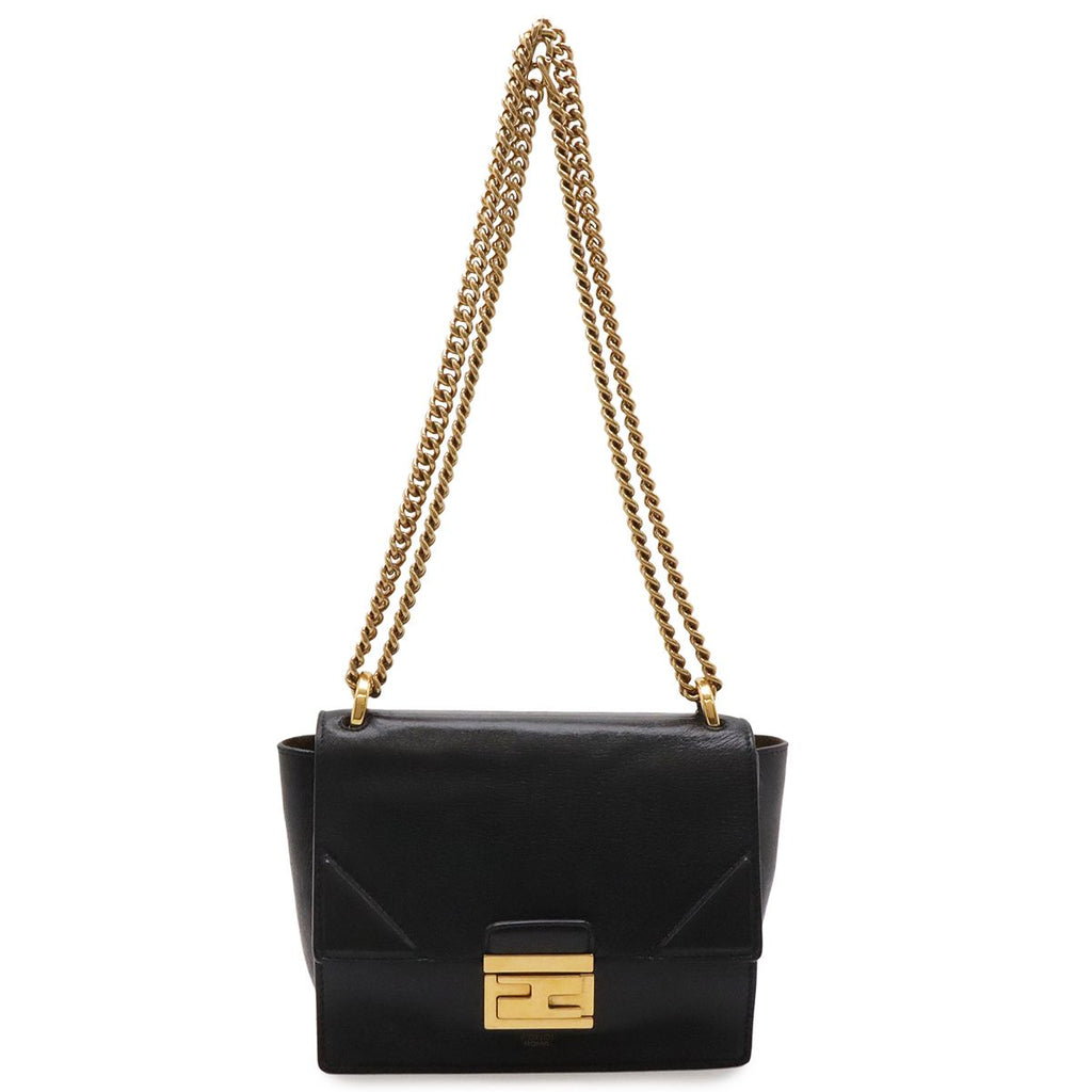 Fendi Canyu Chain Shoulder Bag Pochette Leather Black Gold