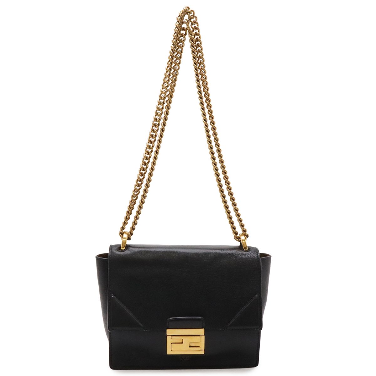 Fendi Canyu Chain Shoulder Bag Pochette Leather Black Gold