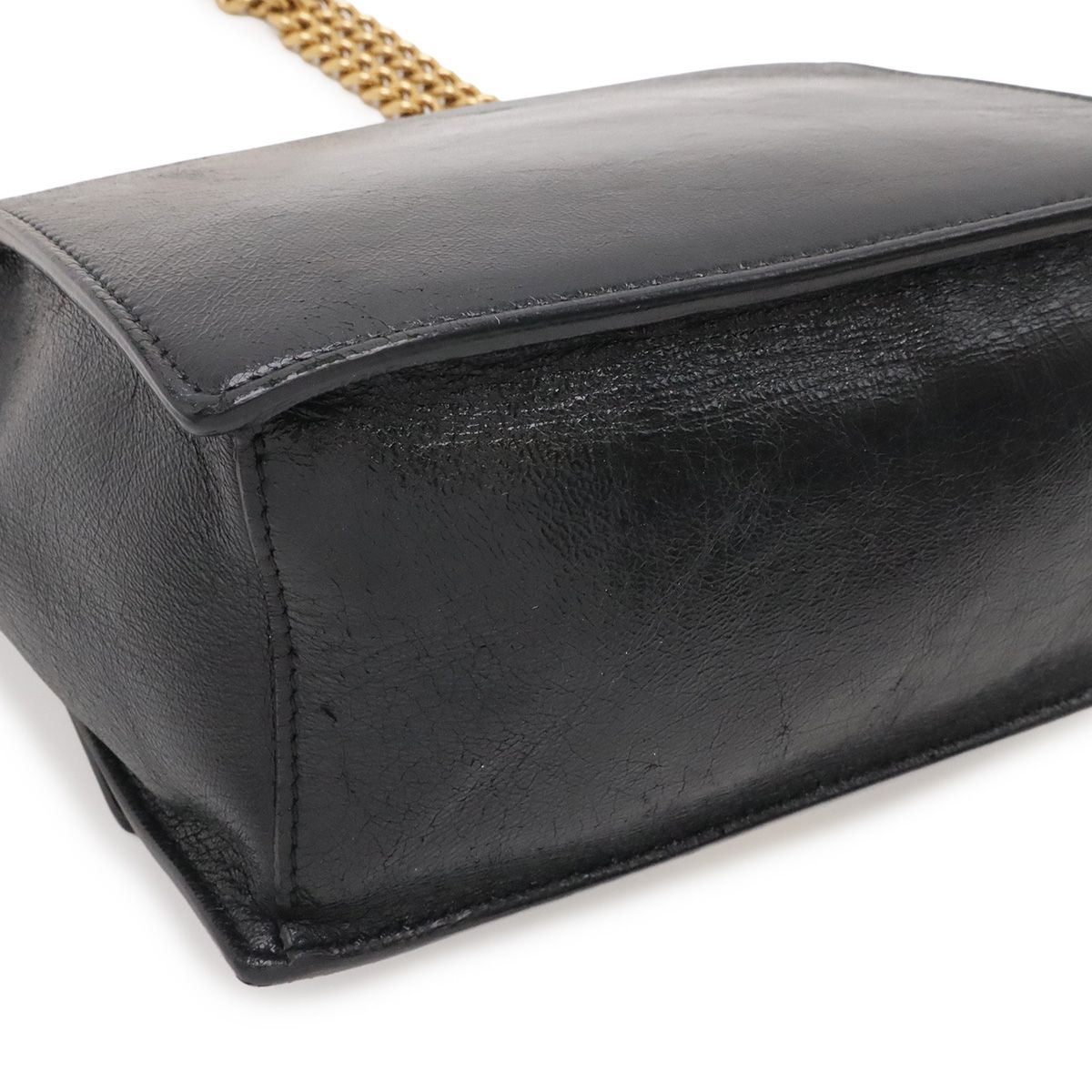 Fendi Canyu Chain Shoulder Bag Pochette Leather Black Gold — view 3