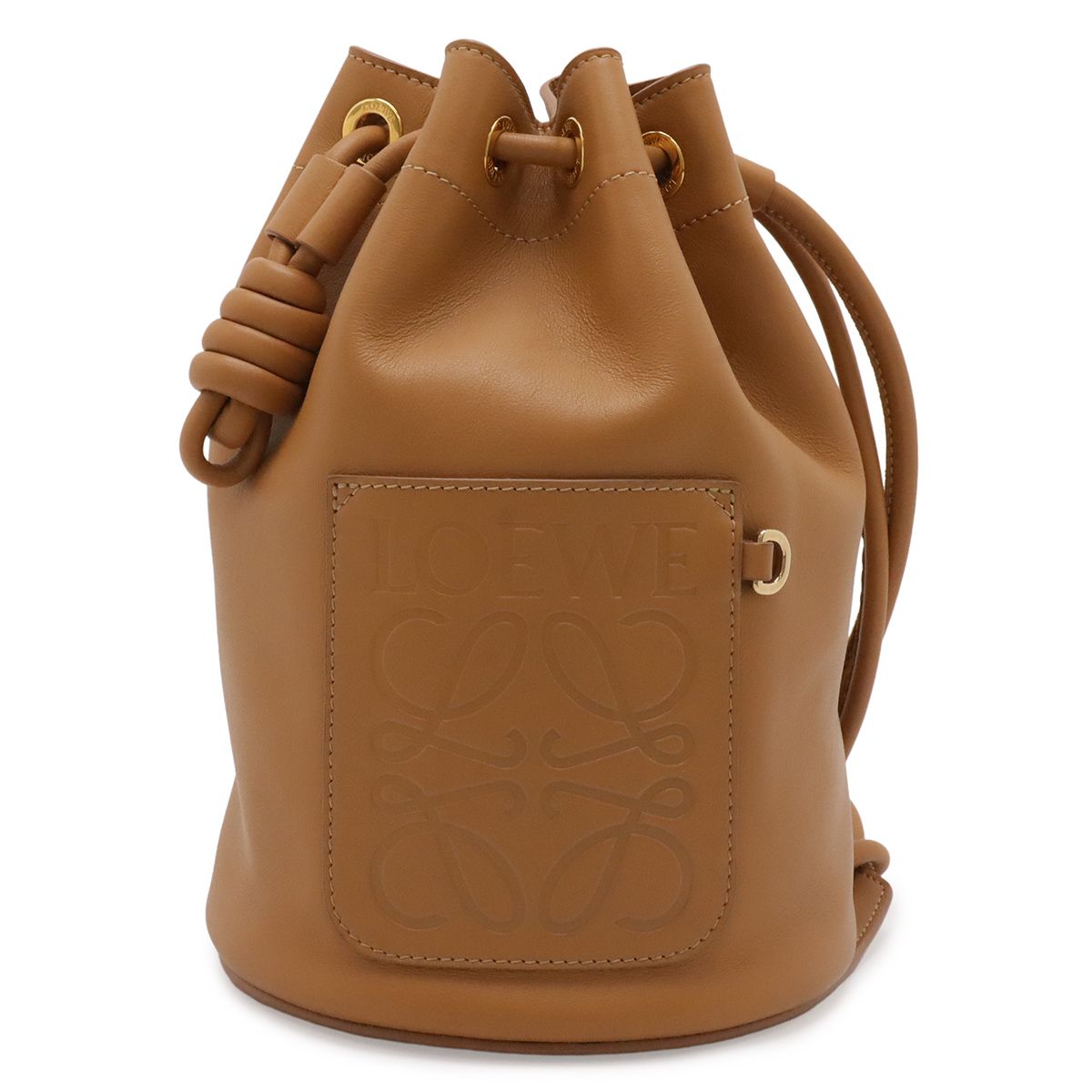 Loewe Sarah Small Drawstring Bucket Bag Leather Warm Dessert Brown