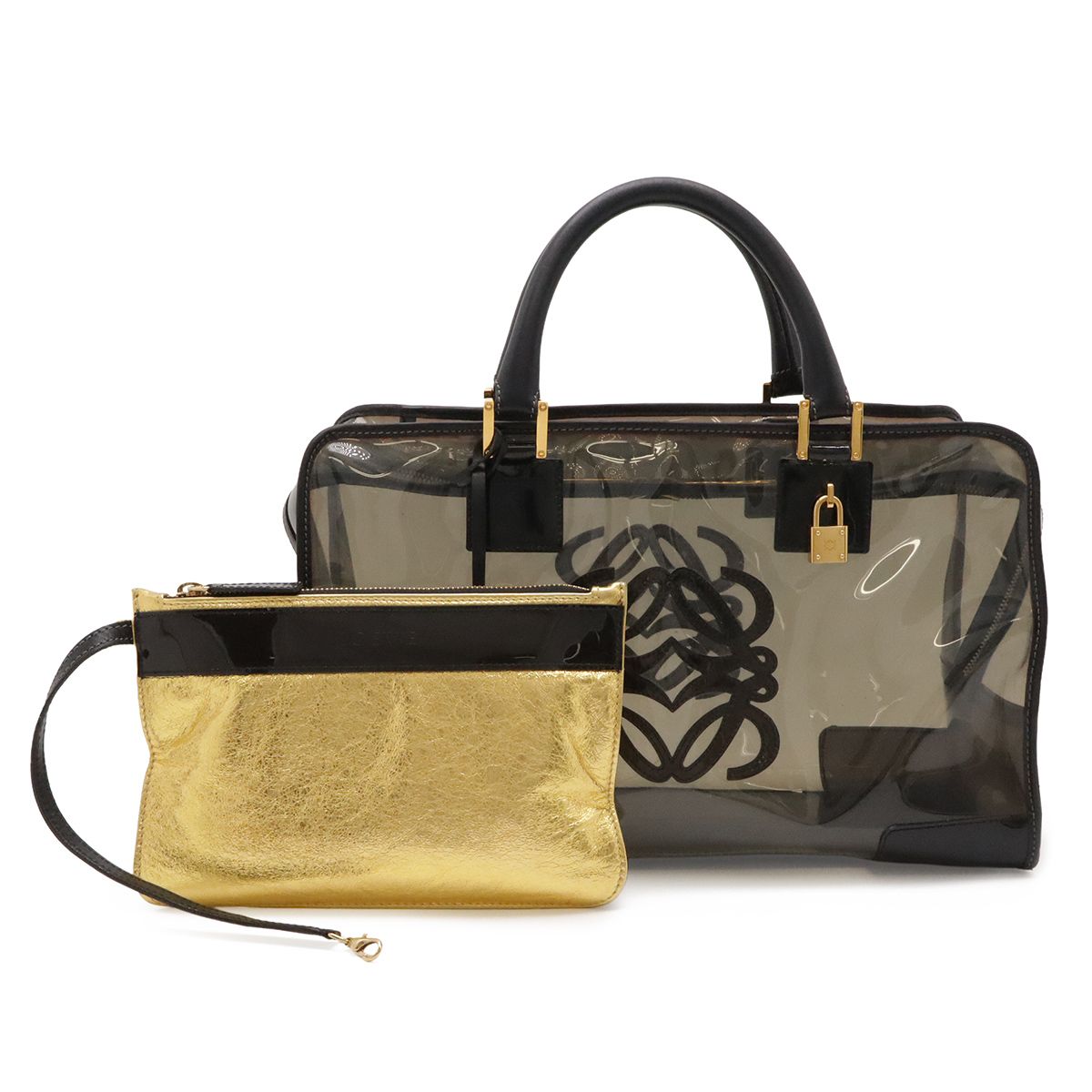 Loewe Amazona 36 Anagram Tote Vinyl Leather Clear Black Gold