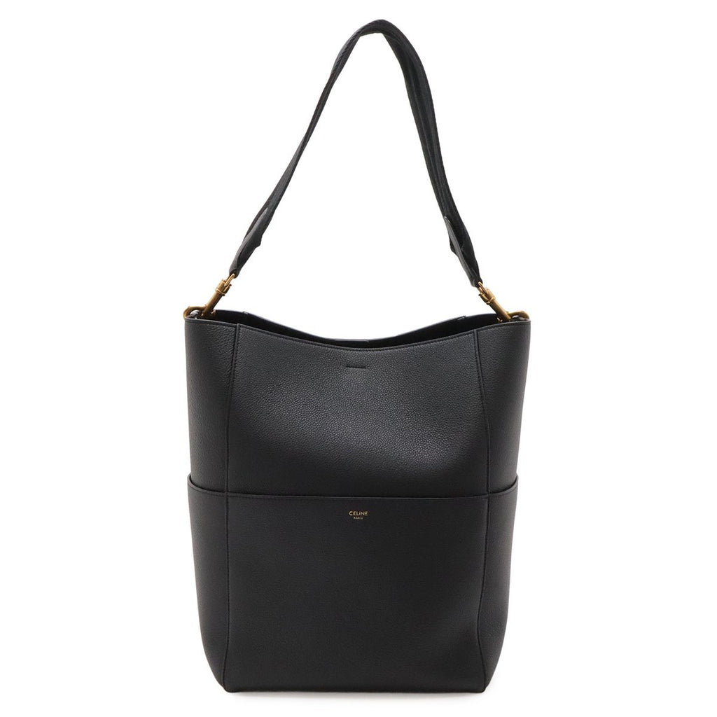 Celine Sangles Bucket Shoulder Bag Leather Black Gold