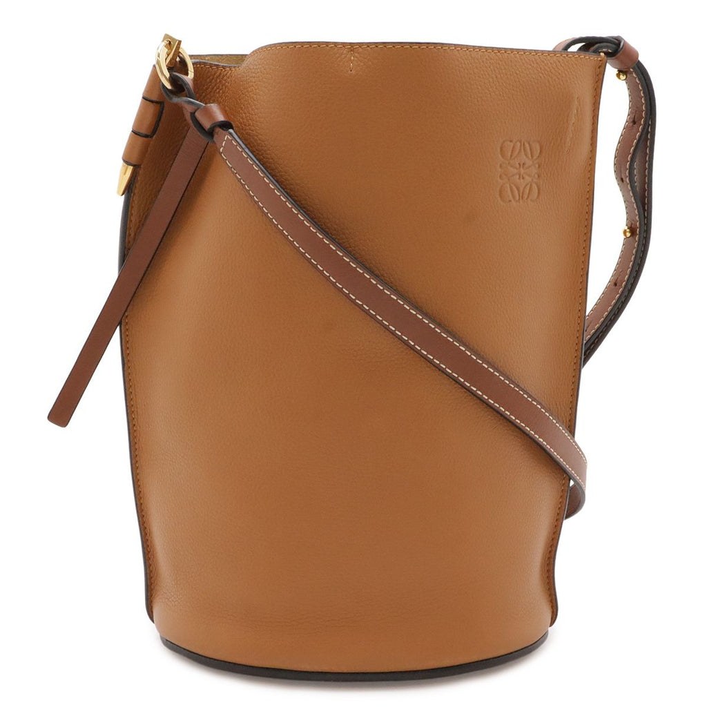 Loewe Anagram Gate Bucket Bag Crossbody Leather Black Camel Brown Gold