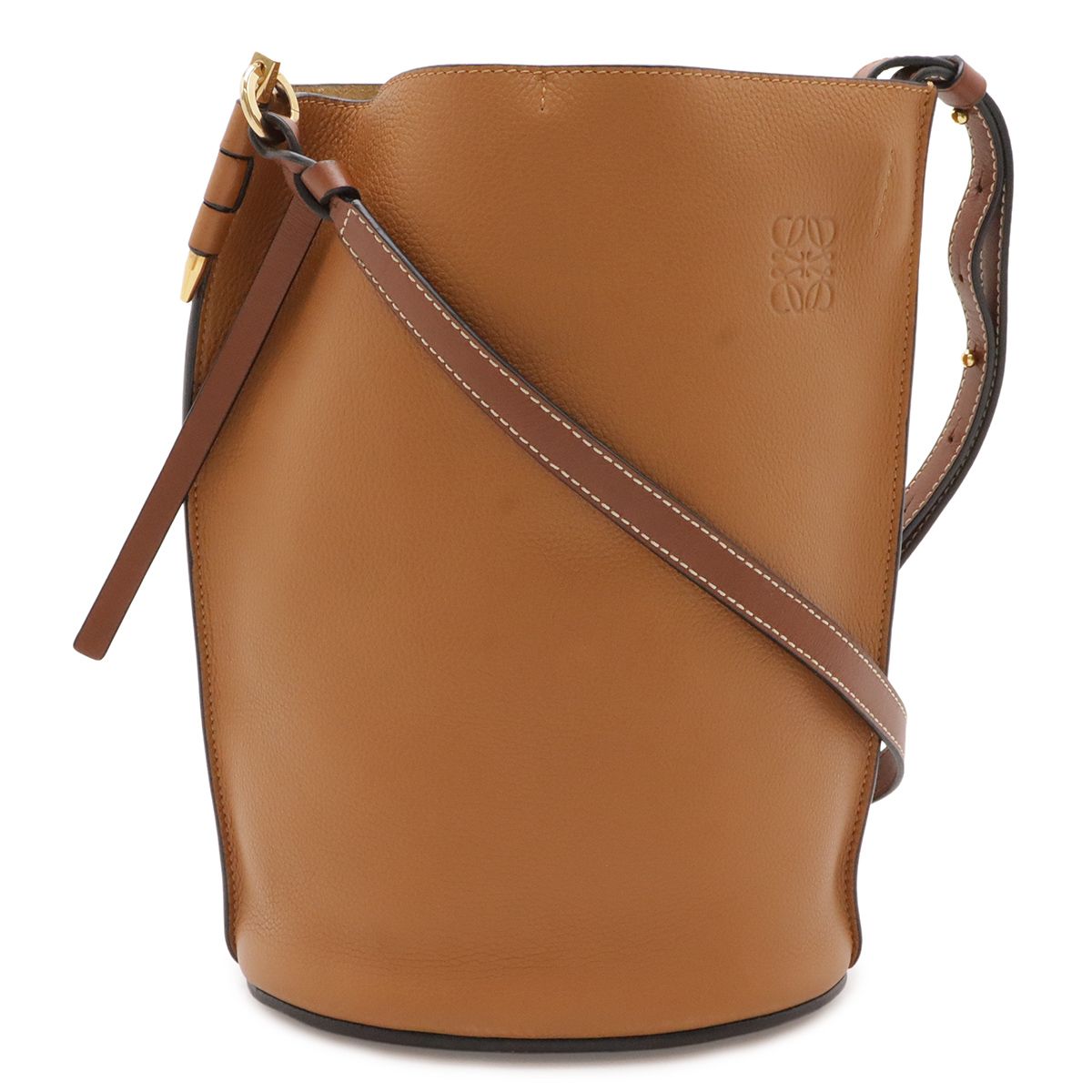 Loewe Anagram Gate Bucket Bag Crossbody Leather Black Camel Brown Gold