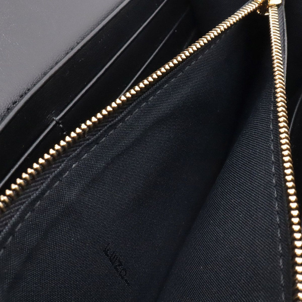 Fendi FF Diamond Chain Wallet Clutch 2-Way Pochette Leather Black Gold — view 8