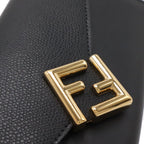Fendi FF Diamond Chain Wallet Clutch 2-Way Pochette Leather Black Gold — view 5