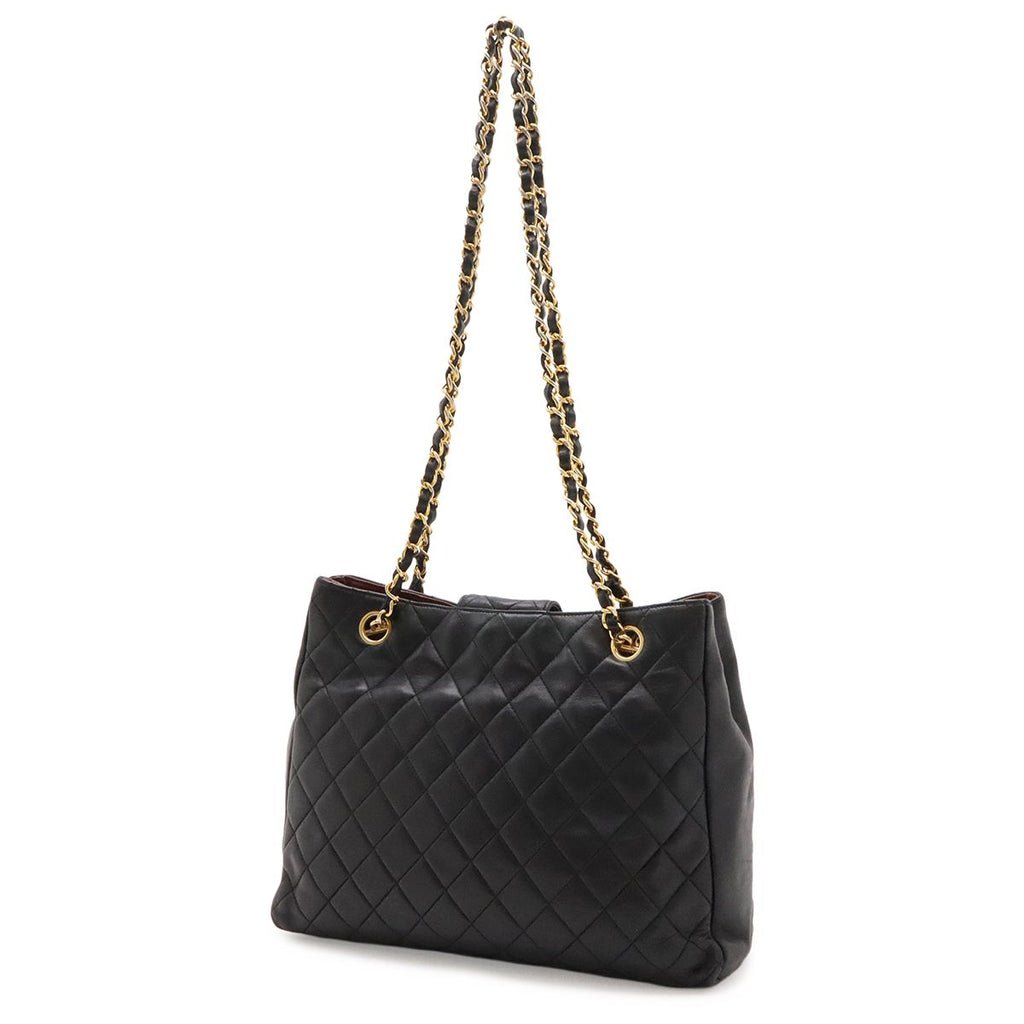 Chanel Quilted CC Logo Chain Shoulder Bag Lambskin Leather Black Gold — view 2