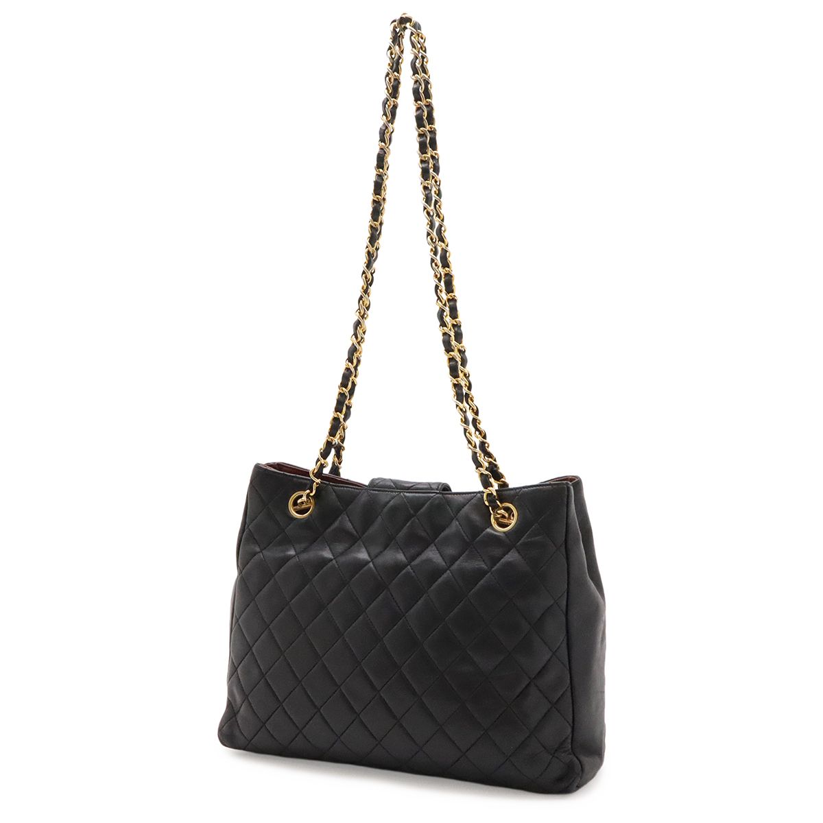 Chanel Quilted CC Logo Chain Shoulder Bag Lambskin Leather Black Gold — view 2