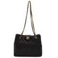 Chanel Quilted CC Logo Chain Shoulder Bag Lambskin Leather Black Gold