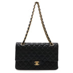 Chanel Quilted 25 CC Logo Chain Shoulder Bag Lambskin Black Gold