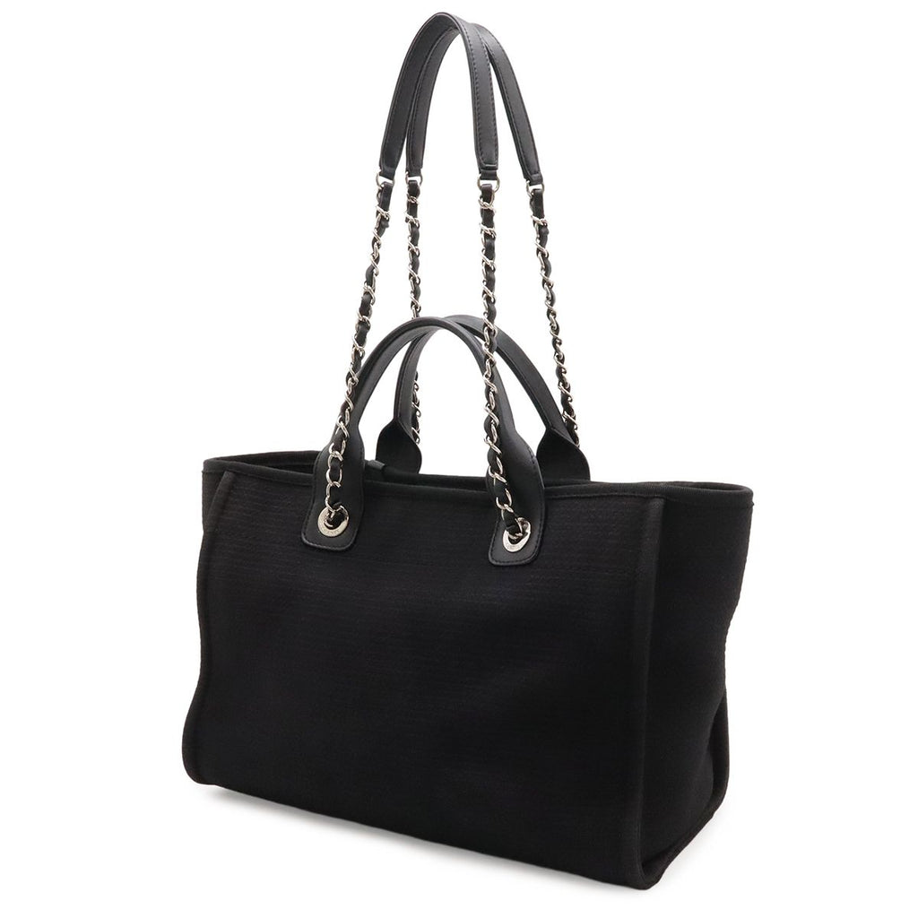 Chanel Deauville Line Small Shopping Tote 2-Way Chain Shoulder Bag Canvas Black — view 2