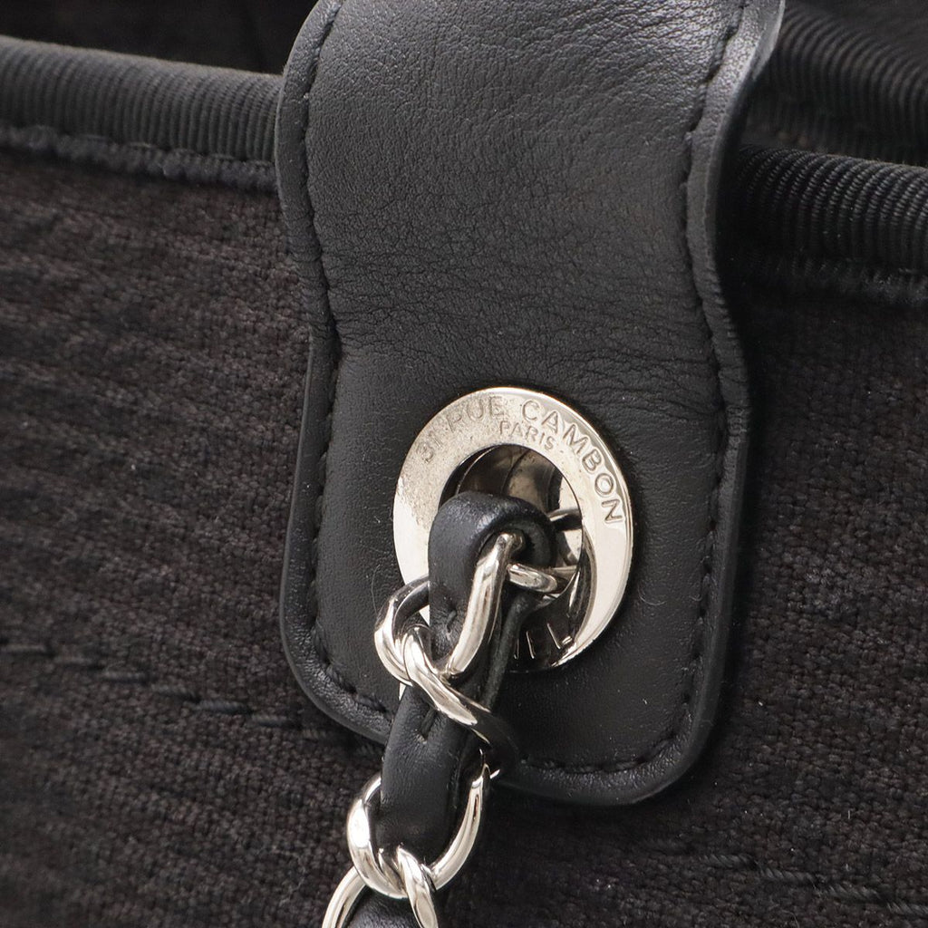 Chanel Deauville Line Small Shopping Tote 2-Way Chain Shoulder Bag Canvas Black — view 4