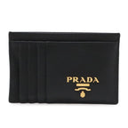 Prada Logo Card Case Holder Business Leather Nero Black Gold