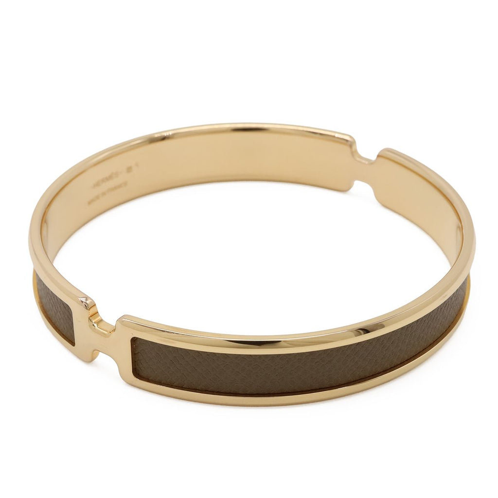 Hermes Bracelet Olympe Bangle Yellow Gold Plaited Leather Gray — view 2