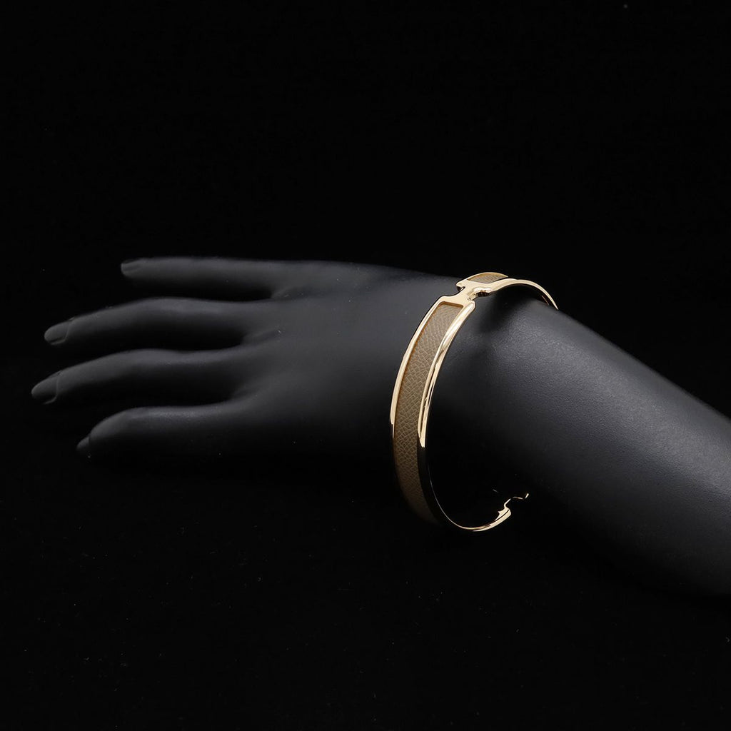 Hermes Bracelet Olympe Bangle Yellow Gold Plaited Leather Gray — view 5
