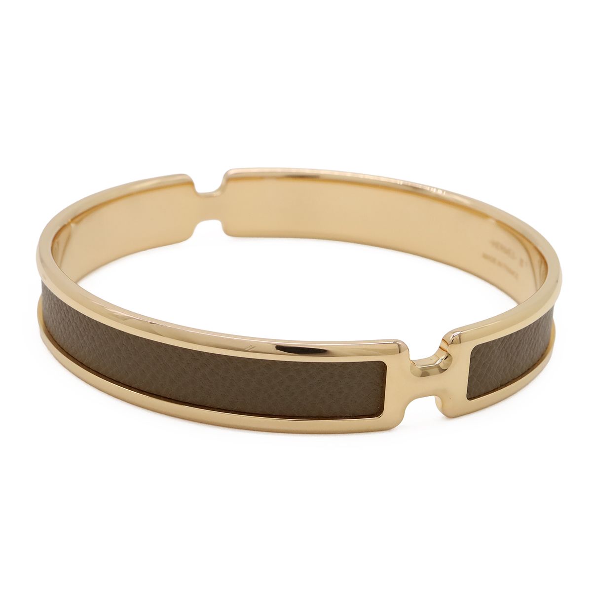 Hermes Bracelet Olympe Bangle Yellow Gold Plaited Leather Gray — view 3
