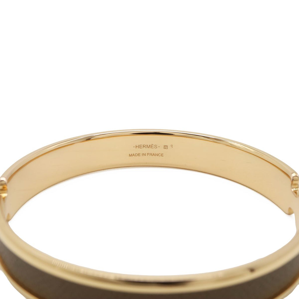 Hermes Bracelet Olympe Bangle Yellow Gold Plaited Leather Gray — view 4