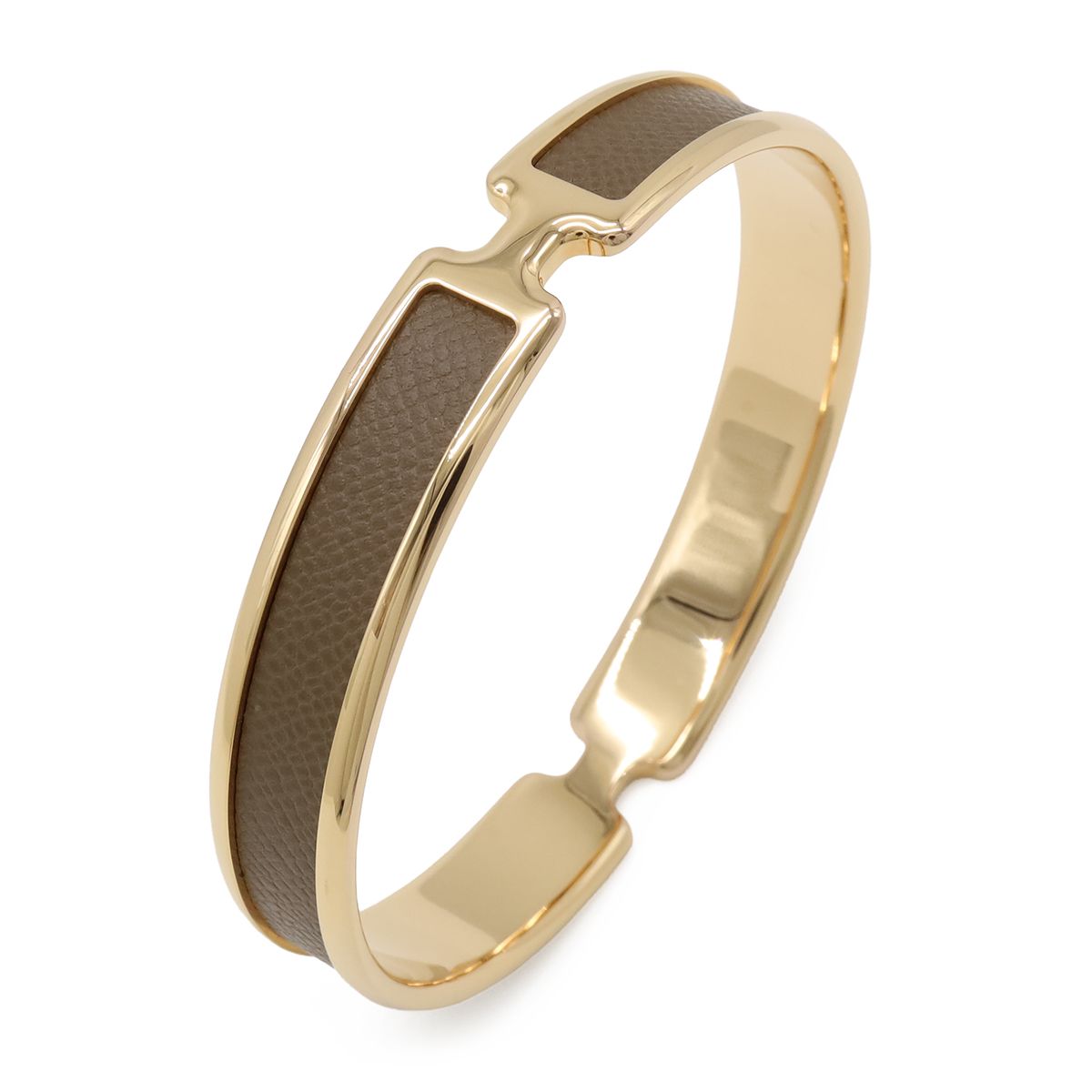 Hermes Bracelet Olympe Bangle Yellow Gold Plaited Leather Gray