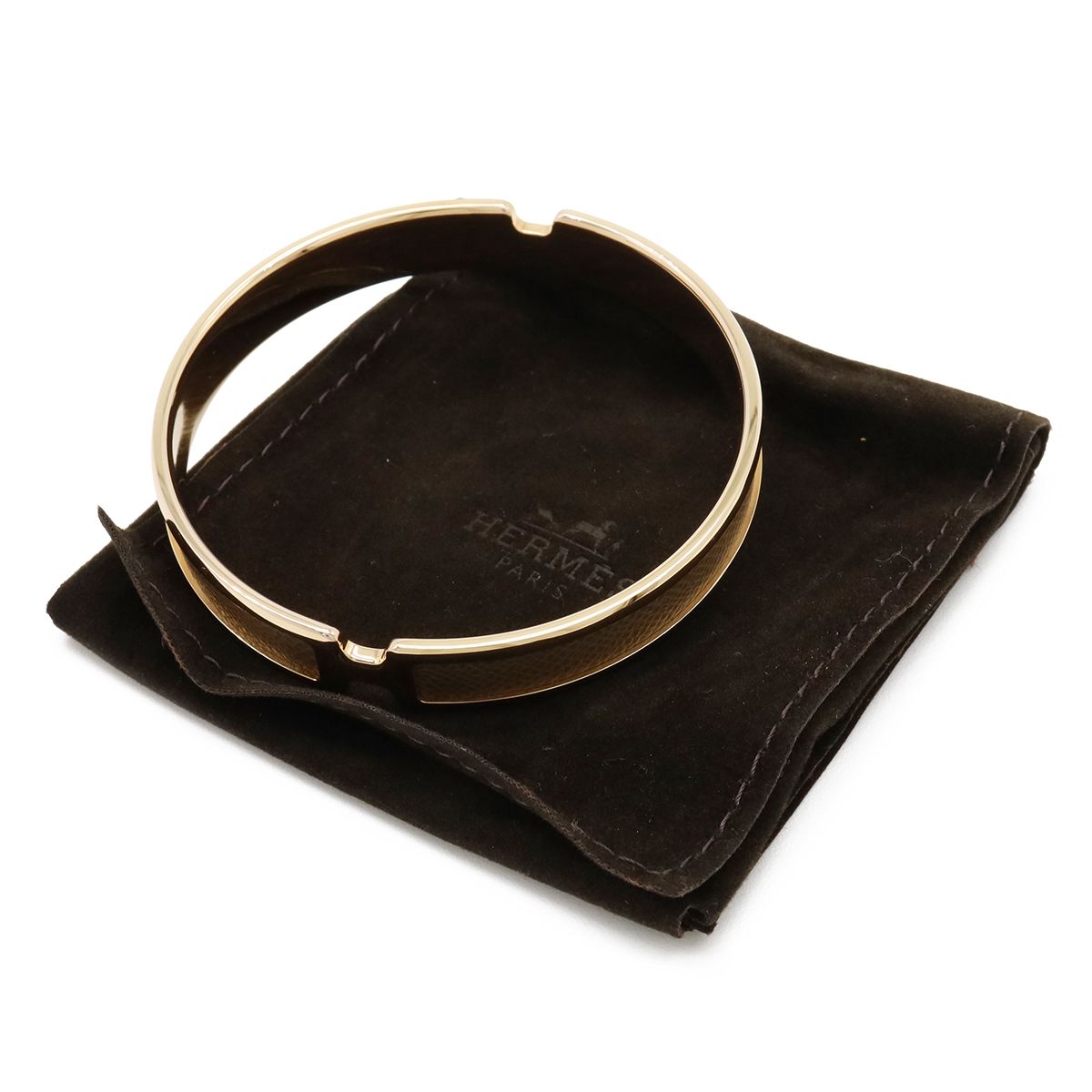 Hermes Bracelet Olympe Bangle Yellow Gold Plaited Leather Gray — view 6